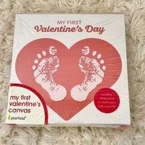 Pearhead My First Valentines Day Baby Footprint Canvas Kit Red Heart White Paint